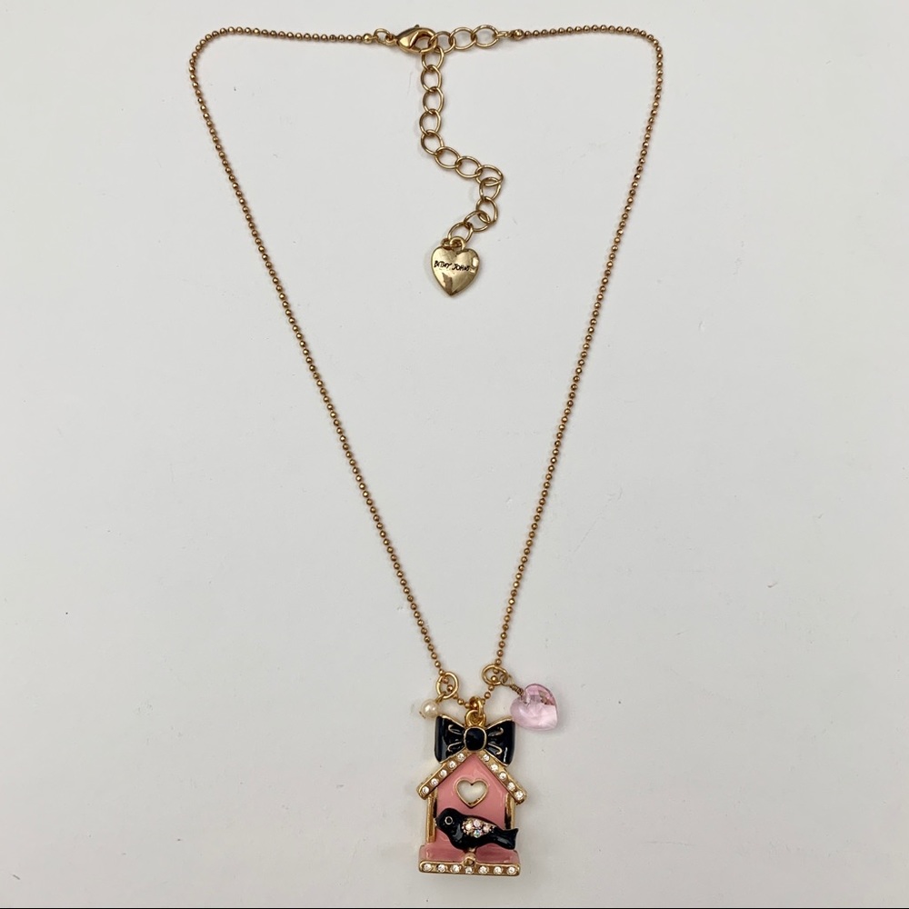 Betsey Johnson Dollhouse Collection Pink Bird House Small Pendant Necklace